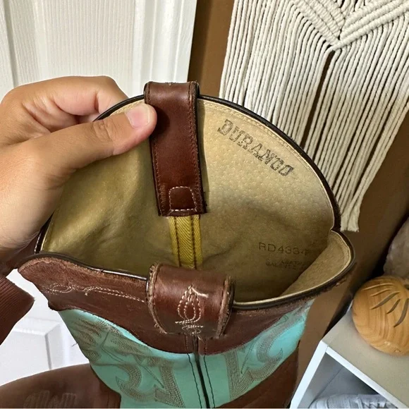 Durango Brown + Teal Leather Cowgirl Boots // Size 9 - Picture 3 of 5